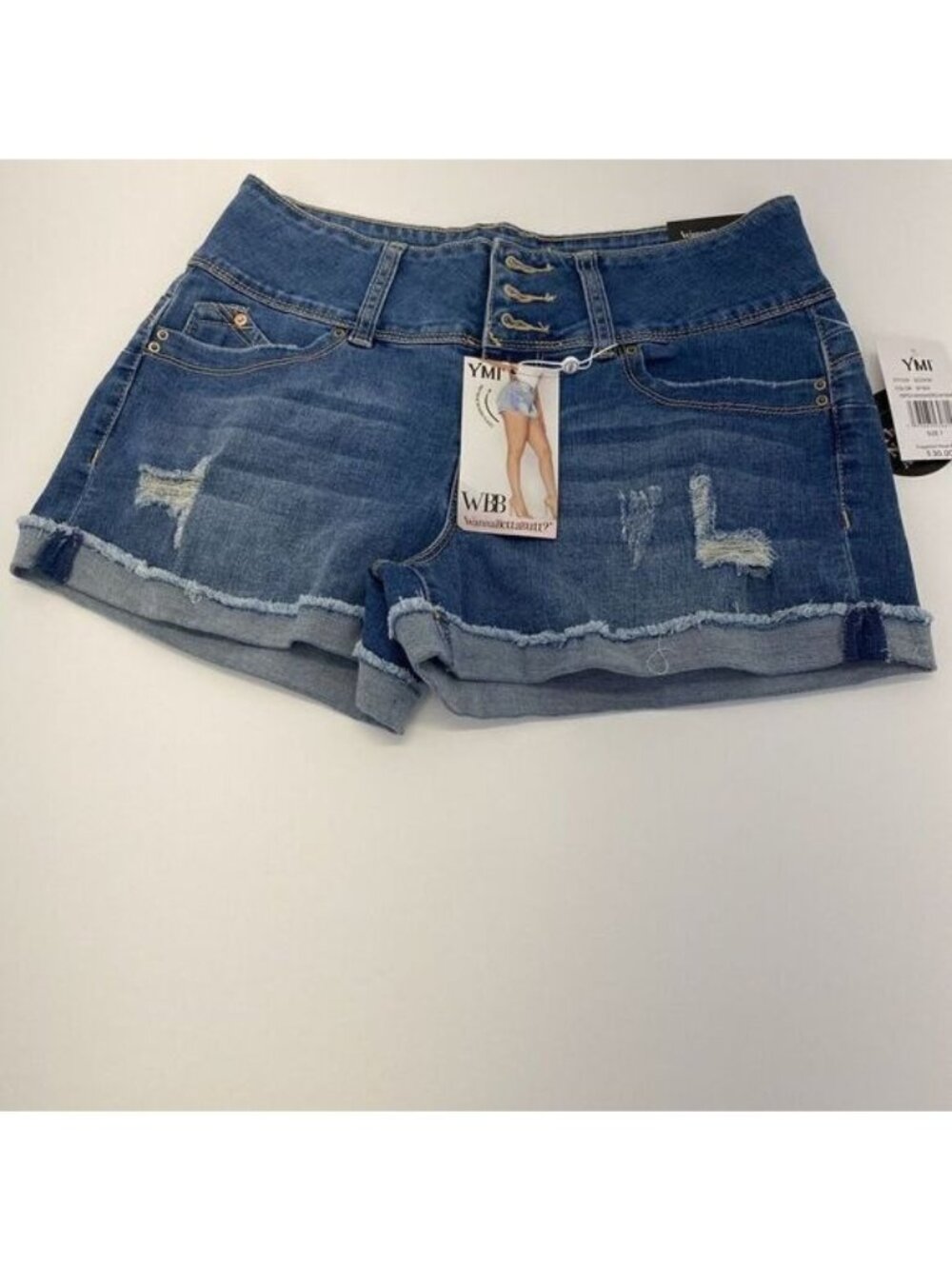 YMI Short 3 Button Denim Mid Rise Cuffs Lightly Distressed Size 7/28 new